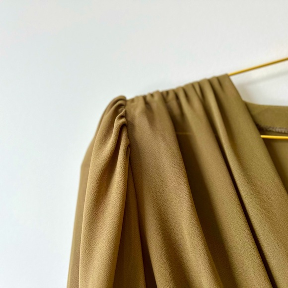 Vintage Midi Olive Green Puff Sleeve Dress, Made in Canada - Picture 3 of 4